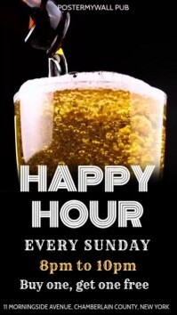 Black Trendy Pub Happy Hour Flyer Template – Editable Bar Drink Promo Design  Digital Display (9:16)