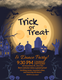 Black  Trick Or Treat Party Invitation Template Flyer (us Letter)