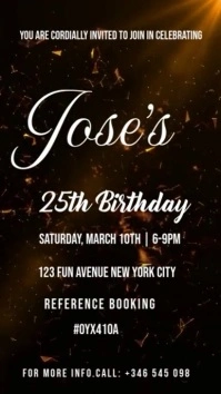 Black Typographic 25th Birthday Video Design  Instagram Story template