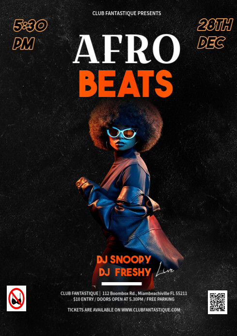 Black Typographic Afro Beat Party Flyer A4 Template | PosterMyWall