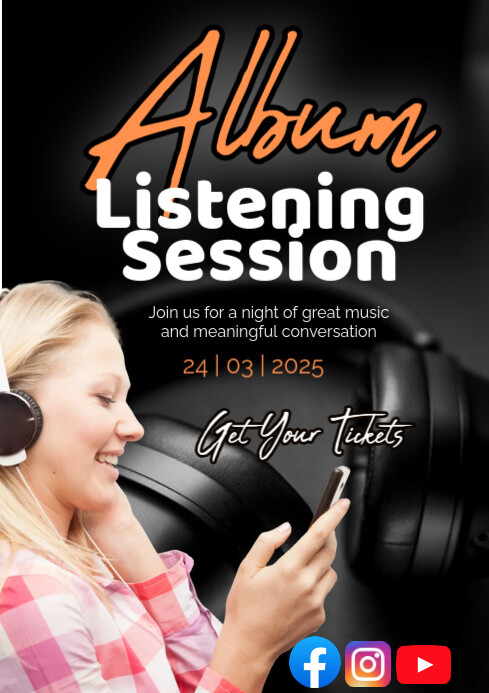 Black Typographic Album Listening Session A4 template