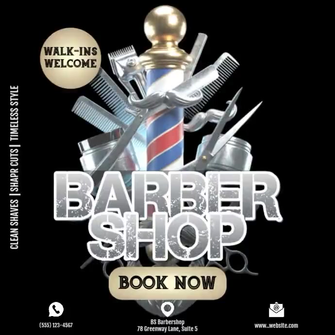 Black Typographic Barbershop Promotion Instagram Post Video Template ...