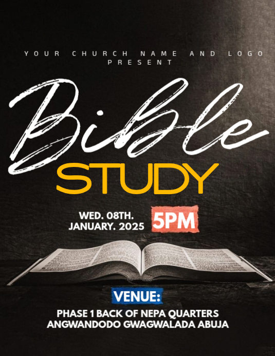 Black Typographic Bible Study Flyer Template | PosterMyWall