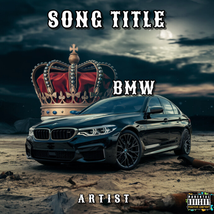 Black Typographic Bmw Car Crown Song  Album Cover template