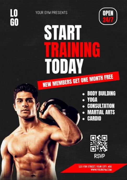 Copy of Black Typographic Body Building Gym Poster A3 | PosterMyWall