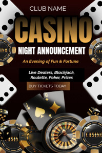 Black Typographic Casino Night Announcement  Poster template