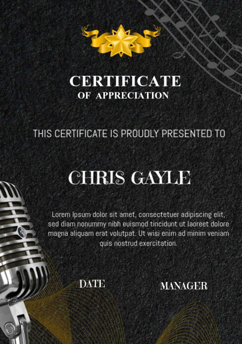 Black Typographic Certificate Template  A4