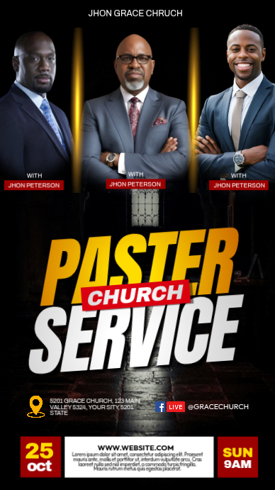 Black Typographic Church Pastor Service Flyer Facebook Story Template ...