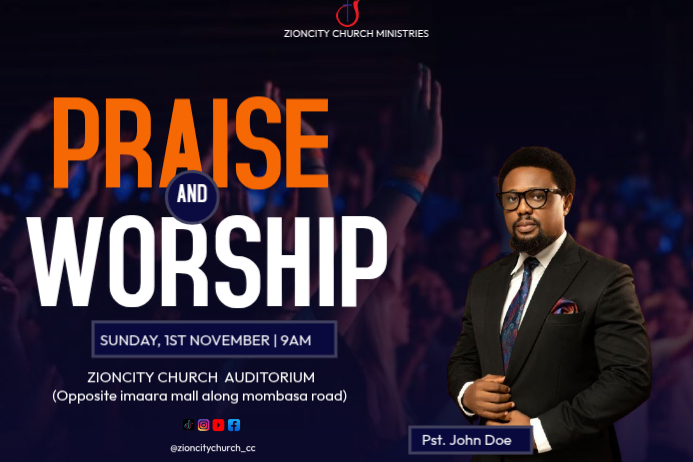 Black Typographic Church Praise And Worship Service Poster Template ...