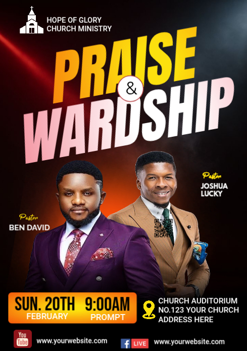 Black Typographic Church Praise And Worship Service A4 Template ...