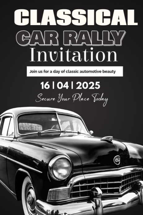 Poster Making About Rally Black Typographic Classical Car Rally Invitation Poster Template ...