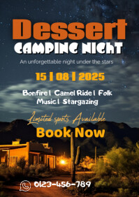 Black Typographic Desert Camping Night A1 template