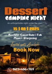 Black Typographic Desert Camping Night A1 template