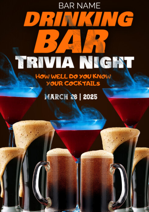 Black Typographic Drinking Bar Trivia Night A2 Template | PosterMyWall