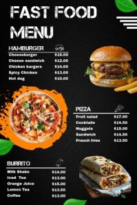 Black Typographic Fast Food Menu Poster Plakkaat template