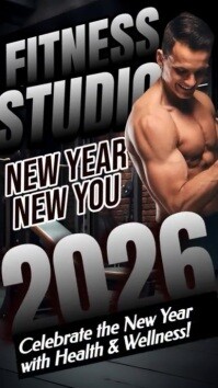 Black Typographic Fitness Studio New Year Instagram Reel template