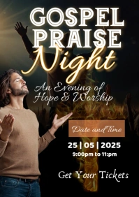 Black Typographic Gospel Praise Night A2 template