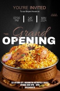 Black Typographic Grand Opening – Biryani House Poster template