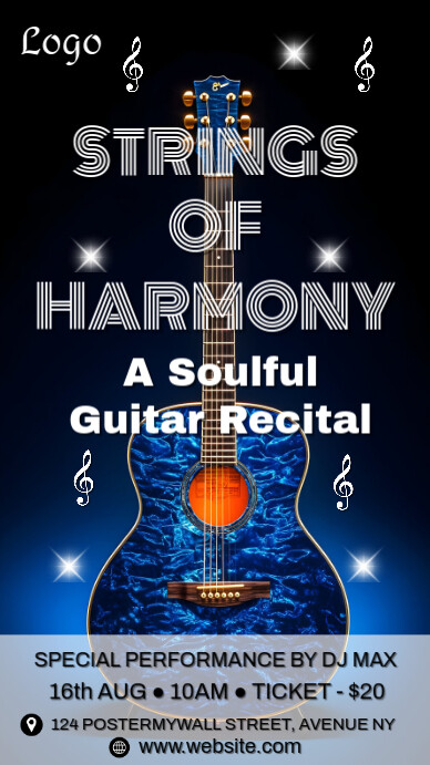 Black Typographic Guitar Recital Poster Instagram Story template