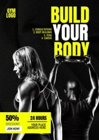 Black Typographic Gym Body Building Poster A3 template