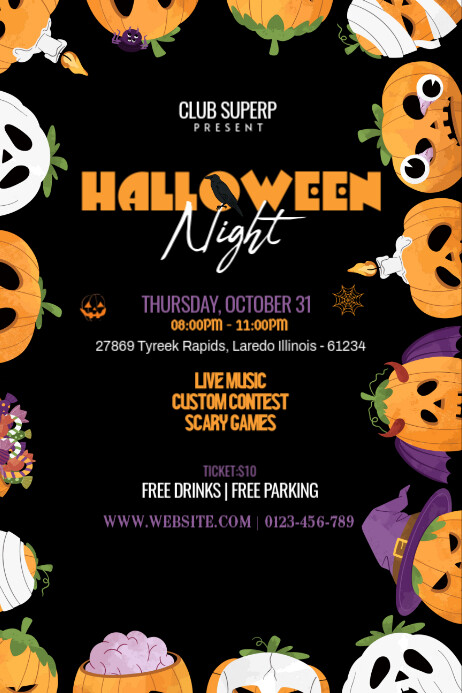 Plantilla de Black Typographic Halloween Night Poster | PosterMyWall