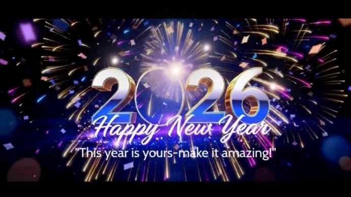 Black Typographic Happy New Year 2026 Digital Display (16:9) Template ...