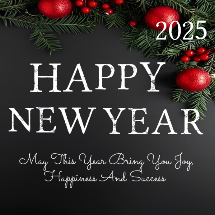 Black Typographic Happy New Year Wishes And Greetings Card Instagram ...