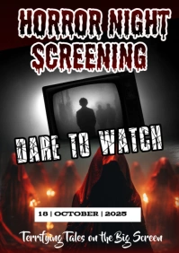 Black Typographic Horror Night Screening  A3 template