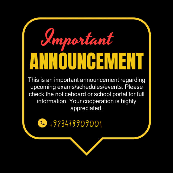 Copy of Black Typographic Important Announcement Notification Posters ...