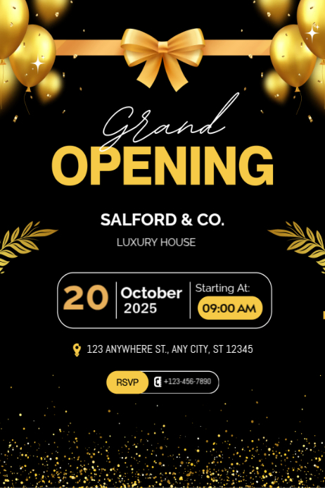 Black typographic luxury black and gold grand opening flyer template ...