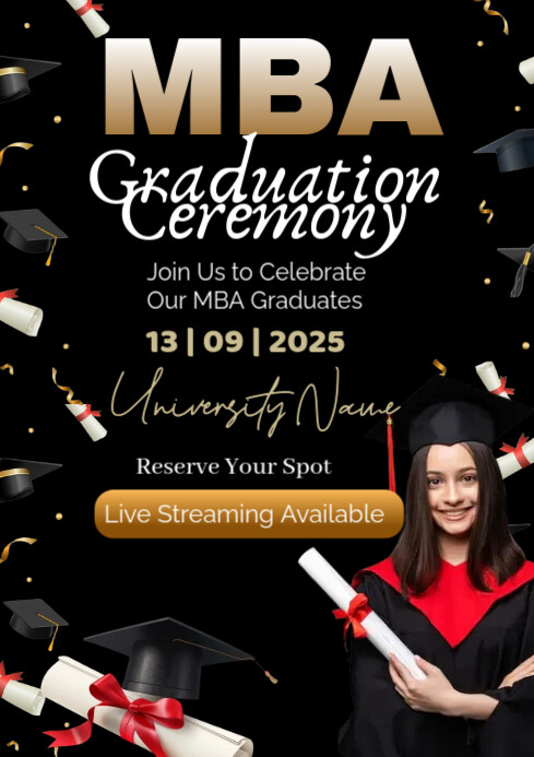 Black Typographic Mba Graduation Ceremony A4 template