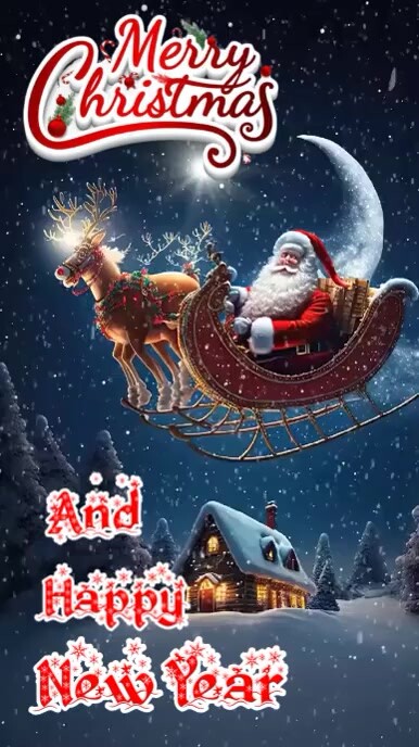 Plantilla de Black Typographic Merry Christmas And Happy New Year ...