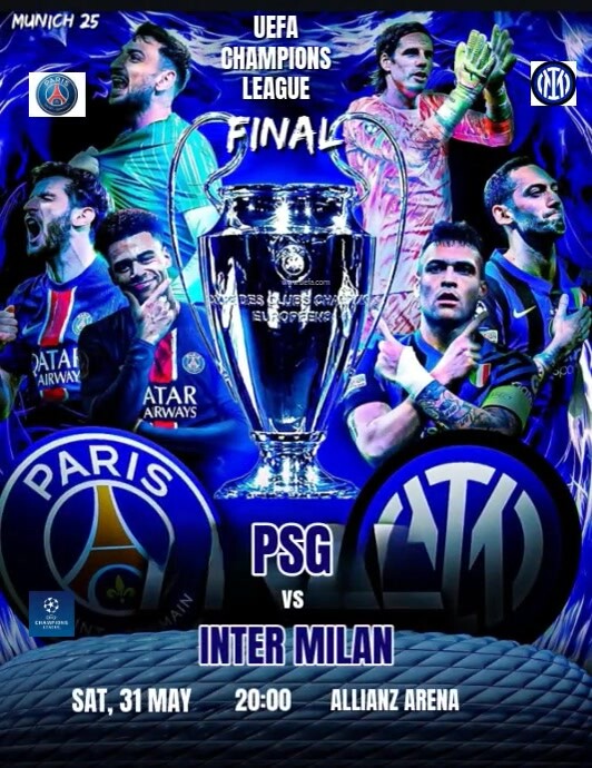 Black Typographic Munich 25 Psg Vs Inter Milan Ucl Final Templates  Flyer (us Letter)