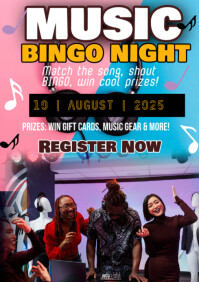 Black Typographic Music Bingo Night A1 template
