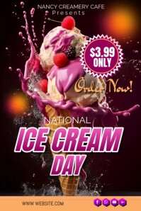 Black Typographic National Ice Cream Day  Poster template