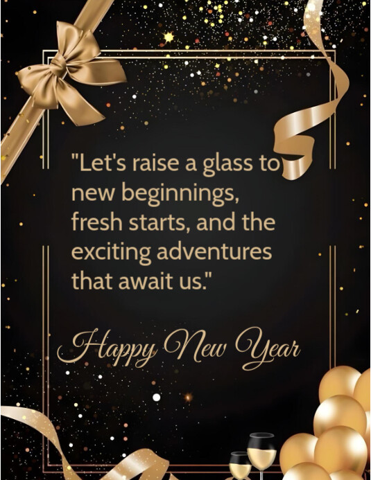 Black Typographic New Year Greetings Card  Flyer (us Letter) template