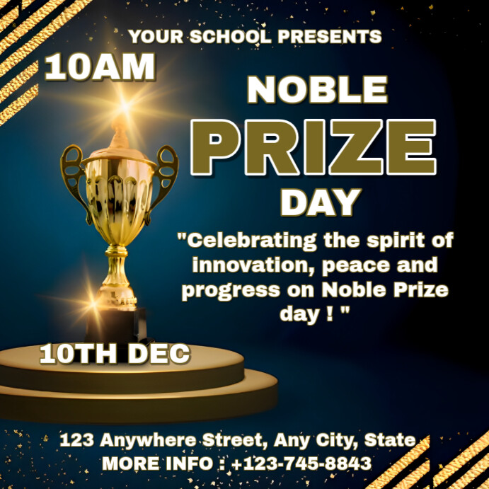 Black Typographic Noble Prize Day Instagram Post Template | PosterMyWall