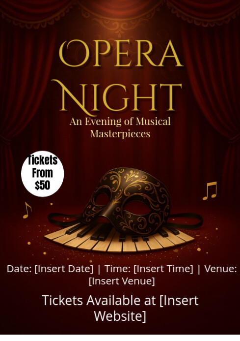 Black Typographic Opera Night Event Design For A Musical A3 template