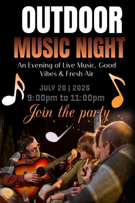 Black Typographic Outdoor Music Night Poster template