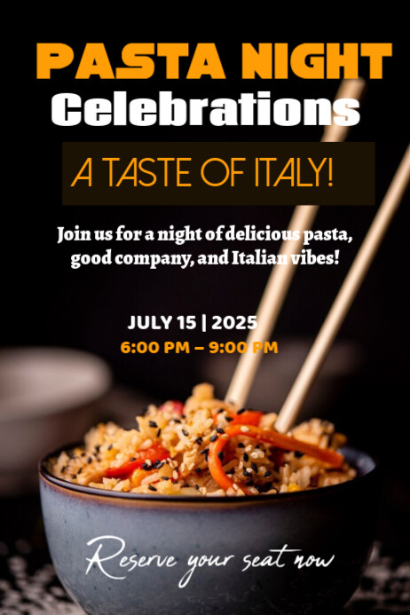 Black Typographic Pasta Night Celebrations Poster template