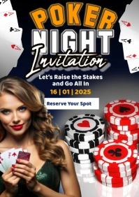 Black Typographic Poker Night Invitation A2 template