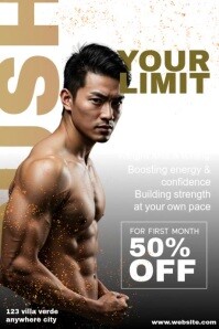 Black Typographic Push Beyond Your Limit Gym Template Poster