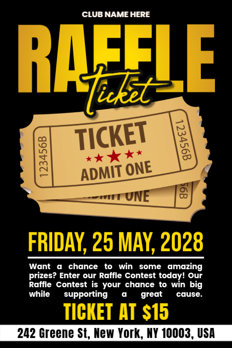Blake Raffle Templat Black Typographic Raffle Ticket Event Poster Templat | PosterMyWall