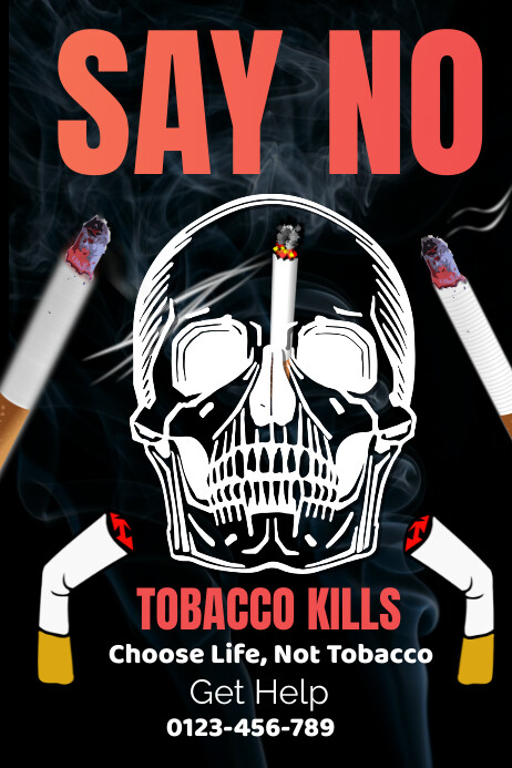 Black Typographic Say No Tobacco  Poster template