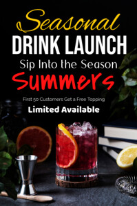 Black Typographic Seasonal Drink Launch Poster Iphosta template