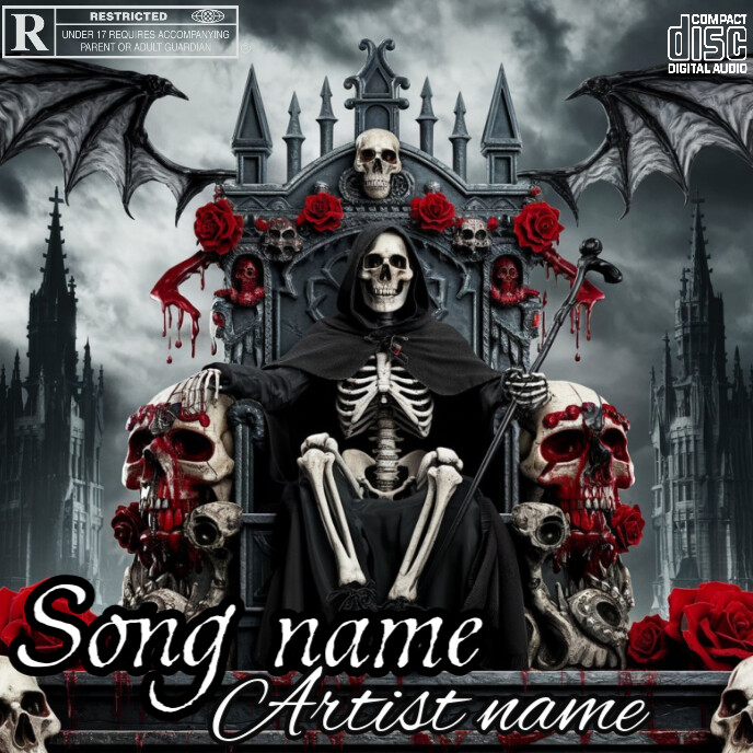 Black Typographic Skull Boss Flowers Song Album Cover Template