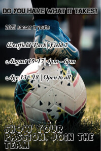 Black Typographic Soccer Tryout Poster template