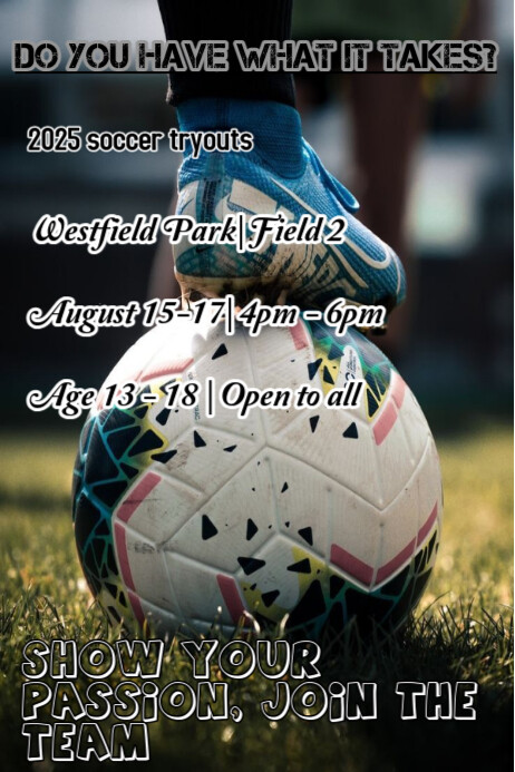 Black Typographic Soccer Tryout Poster Plakkaat template