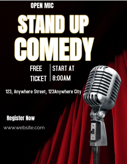 Black Typographic Stand Up Comedy  Flyer (us Letter) template