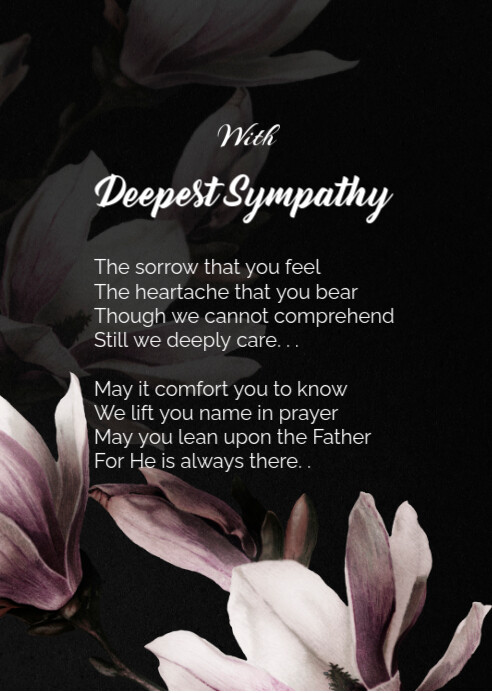 Black Typographic Sympathy Card A6 template